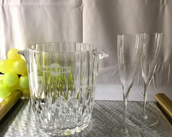 Vintage Ice Bucket, Martini Ice Bucket, Clear Glass, Home Decor, Crystal Ice Bucket
