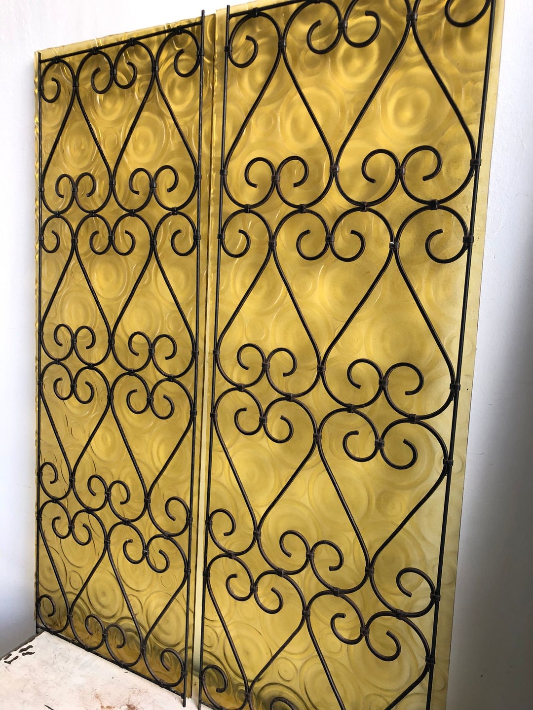 Ancient Wrought Iron Stained Glass Windows Italian Furnishings Etsy