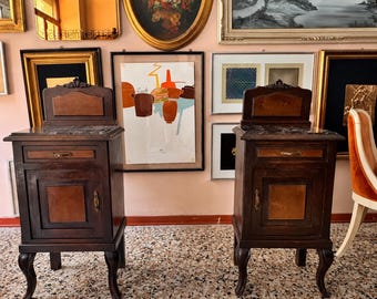 Vintage Nightstands Pair, Wood Bedside Tables, Retro Bedroom Furniture Set, Antique Night Stands
