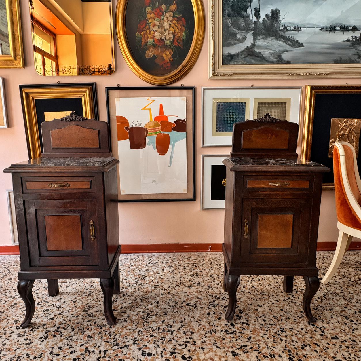 Vintage Nightstands Pair, Wood Bedside Tables, Retro Bedroom Furniture Set, Antique Night Stands