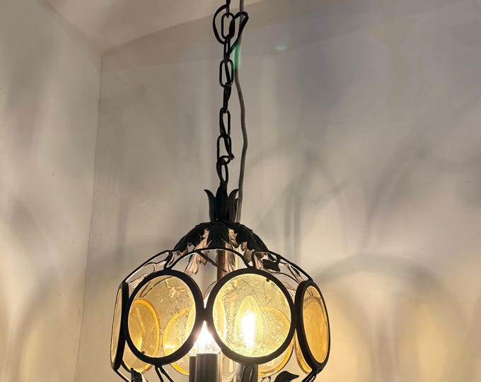 Vintage Wrought Iron Chandelier, Antique Lighting, Rustic Ceiling Fixture, Farmhouse Decor