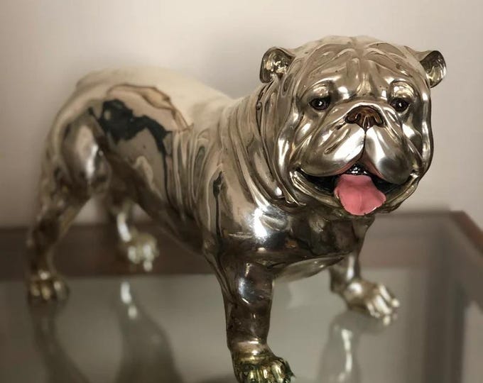 Vintage Silver Figurine of Dog, Retro Home Decor Accent, Antique Animal Sculpture Statue