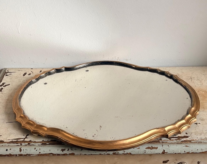 Vintage Mirror Tray, Vintage Vanity Tray, Glass and Brass Accent, Decorative Home Accessory, Gift for Her, Gold Finish Decor