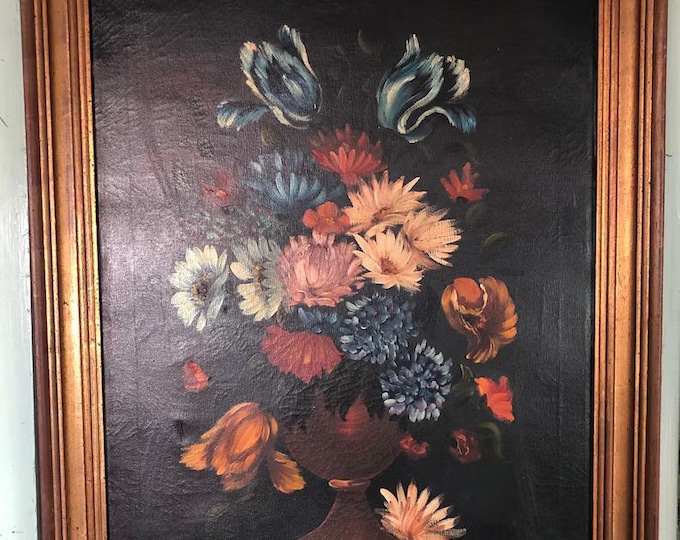 Canvas Oil Painting, Vintage Artwork, Antique Wall Decor, Rustic Home Accent