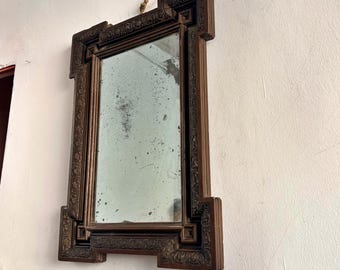 Antique Italian Renaissance Revival Wall Mirror, Late 19th Century Wood Frame, Original Foxed Glass