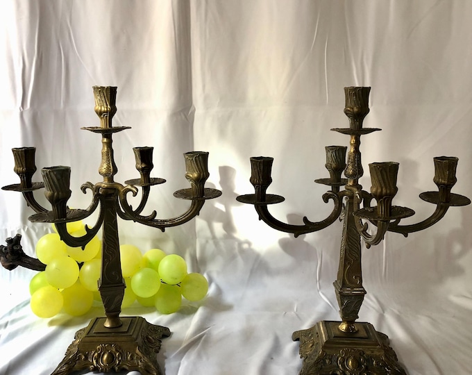 Elegant Pair of Antique Brass Candlestick Holders, Vintage Home Decor, Vintage Table Centerpiece, Rustic Candle Holder, Set of 2