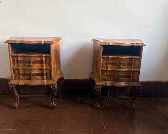 Par de mesas de cabeceira vintage, mesas de cabeceira de madeira, conjunto de móveis de quarto retrô, mesas de cabeceira antigas, decoração rústica