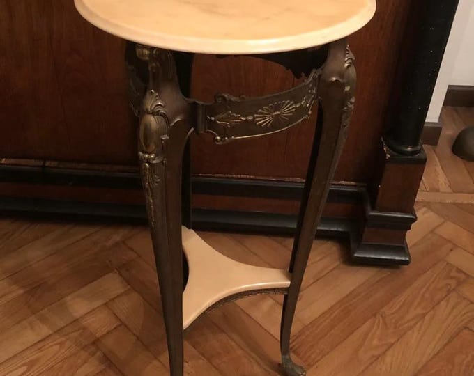 Vintage Bronze Coffee Table, Portugal Marble Top, Antique Living Room Furniture, Retro Home Decor