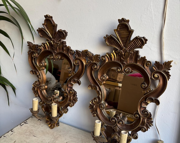 Vintage Wall Sconce with Mirror, Pair of 2