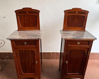 Vintage Nightstands Pair, Wood Bedside Tables, Retro Bedroom Furniture Set, Antique Night Stands, Rustic Decor