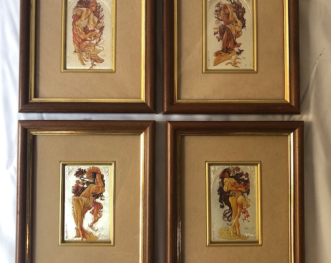 Alphonse Mucha Four Seasons Set Art Prints, Vintage Art Nouveau Painting Reproductions, Wall Art Decor