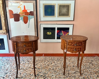 Vintage Nightstands Pair, Wood Bedside Tables, Retro Bedroom Furniture Set, Antique Night Stands