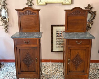 Vintage Nightstands Pair, Wood Bedside Tables, Retro Bedroom Furniture Set, Antique Night Stands, Rustic Decor