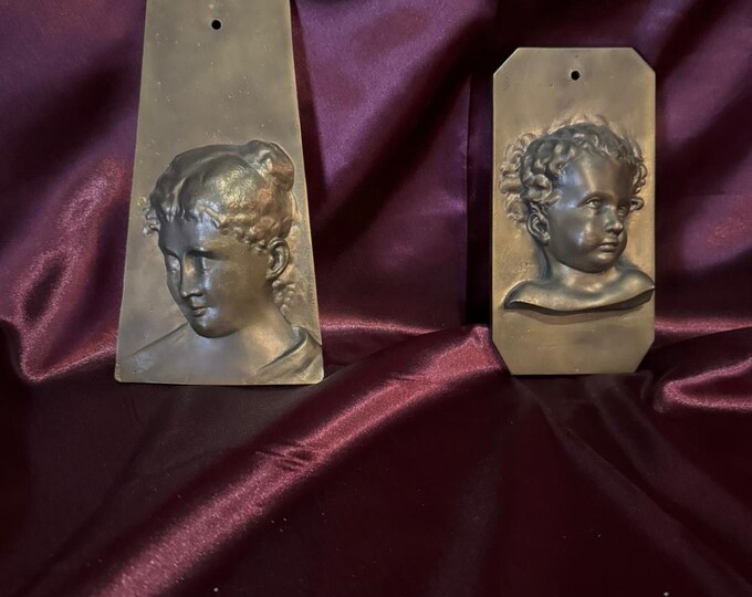 Vintage Bronze Icon Plaque, Set of 2