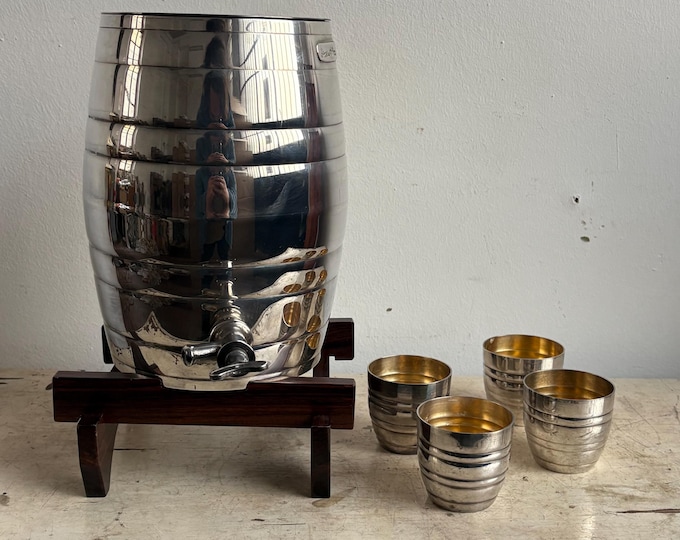 Vintage Silver Plate Liquor Dispenser, MCM Barware, Home Bar Decor, Drink Dispenser, Mid Century Modern, Bar Gift