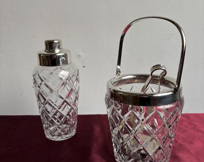 Vintage Crystal Cocktail Set, Ice Bucket Barware, Retro Mixology Kit, Bartender Gift, Drink Mixing