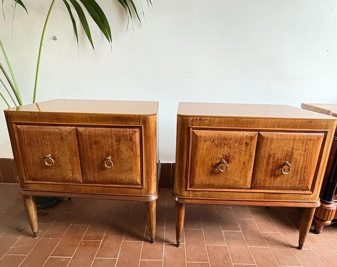 Vintage Wood Nightstands, Pair of Bedside Tables