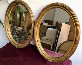 Antique Gold Framed Wall Mirror Set, Vintage Wood Mirror Pair, Decorative Home Accents, Roud Mirror
