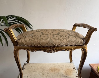 Vintage Wood Ottoman Seat, Antique Footstool Chair, Retro Seating Bench, Rustic Furniture Decor, Wood Footstoll