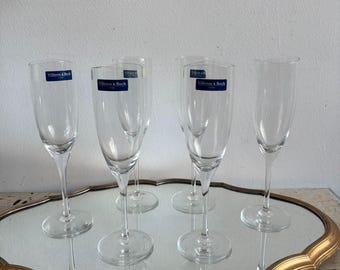 Villeroy and Boch Crystal Champagne Glasses, Vintage Sparkling Flutes, Elegant Toasting Glassware, Gift For Couples
