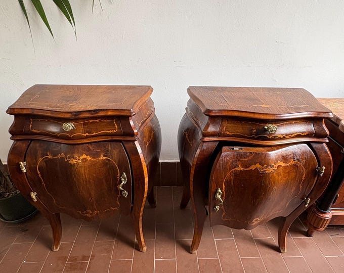 Vintage Nightstands Pair, Wood Bedside Tables, Retro Bedroom Furniture Set, Antique Night Stands, Rustic Decor