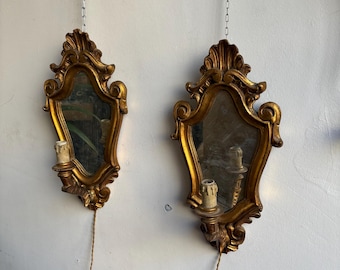Vintage Wood Wall Sconce with Mirror