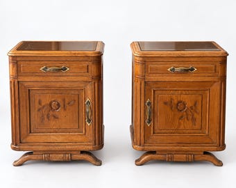 Vintage Nightstands Pair, Wood Bedside Tables, Retro Bedroom Furniture Set, Antique Night Stands, Rustic Decor