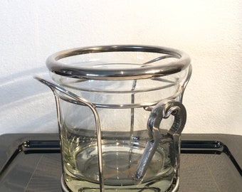 Vintage Glass Ice Bucket for Drinks, Retro Barware Accessory, Mid Century Ice Container, Glass Beverage Holder