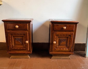 Vintage Nightstands Pair, Wood Bedside Tables, Retro Bedroom Furniture Set, Antique Night Stands, Rustic Decor