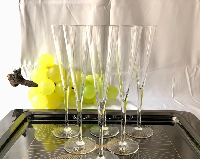 Vintage Crystal Champagne Flutes, Rogaska Stem Ball Design, Elegant Glassware Gift