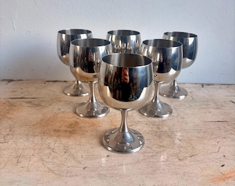 Vintage Wine Glasses, Steel Wine Goblets, Gift for Him, Home Decor