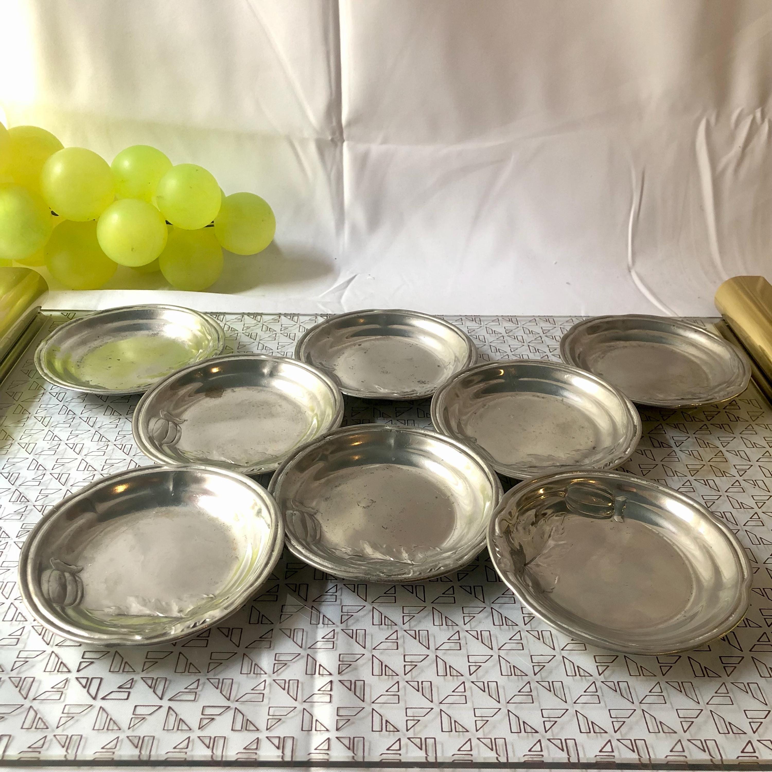 Vintage Pewter Coasters Set, Early 20th Century Drink Coasters, Retro Table Decor, Barware Accessories, Home Entertaining