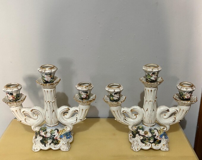 Pair of two Candlestick Holder made in Capodimonte