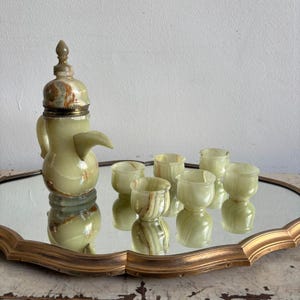 Antique Onyx Tea Set, Elegant Black Tea Pot with Cups, Vintage Home Decor