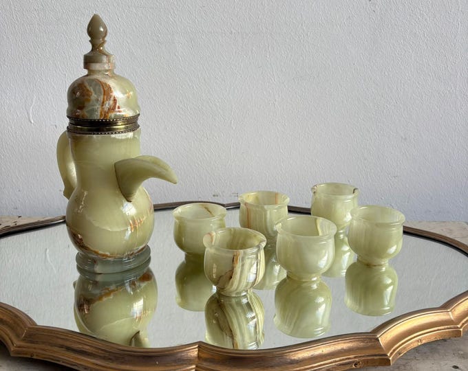Antique Onyx Tea Set, Elegant Black Tea Pot with Cups, Vintage Home Decor