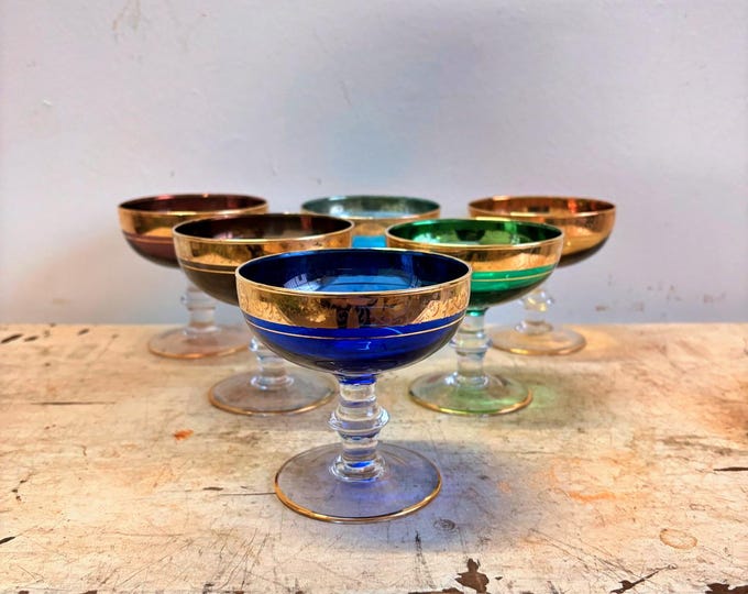 Vintage Champagne Glasses, Murano Crystal Flutes, Colorful Drinkware, Antique Wine Glass, Elegant Glassware Set