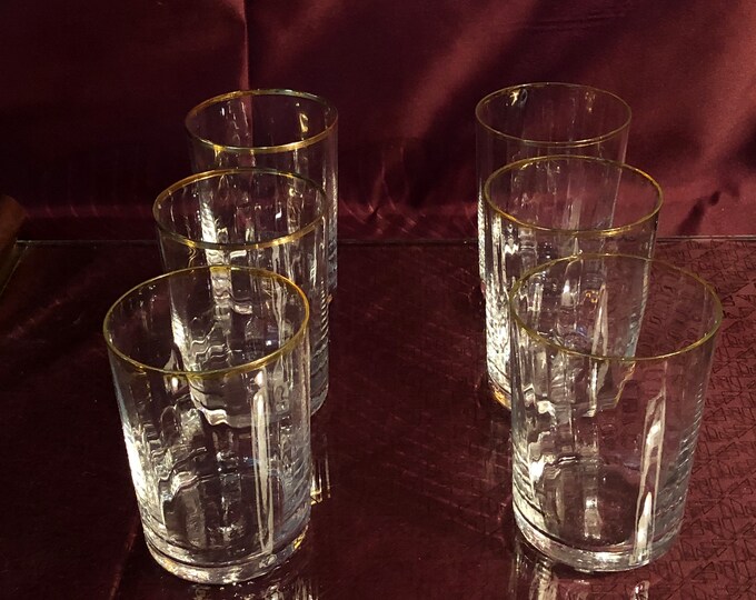 Gold Accented Murano Glass Tumblers, Vintage Drinking Glasses, Barware Decor