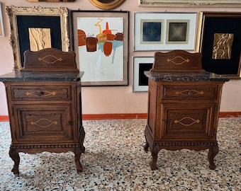 Vintage Nightstands Pair, Wood Bedside Tables, Retro Bedroom Furniture Set, Antique Night Stands