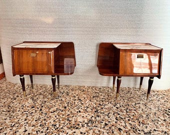 Vintage Nightstands Pair, Wood Bedside Tables, Retro Bedroom Furniture Set, Antique Night Stands