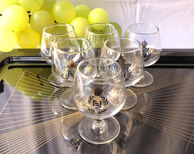 Set of Vintage Liqueur Glasses, Napoleon Cognac Glassware, Crystal Stemware, Barware Gift