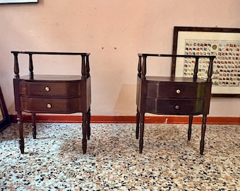 Vintage Nightstands Pair, Wood Bedside Tables, Retro Bedroom Furniture Set, Antique Night Stands, Rustic Decor