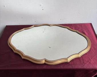 Vintage Mirror Tray, Vintage Vanity Tray, Glass and Wood Accent, Decorative Home Accessory, Gift for Her, Gold Finish Decor