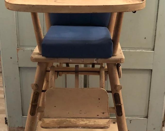 Vintage Wood Baby Chair, Retro Style High Chair, Rustic Nursery Furniture, Wooden Toddler Seat