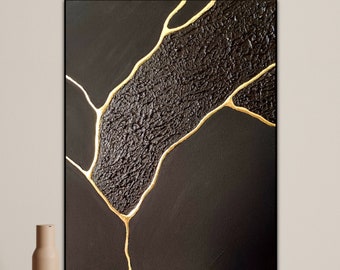 Kintsugi art, Black wall art, Gold wall decor, Wall art gold black, Wall decorations, Original wall art