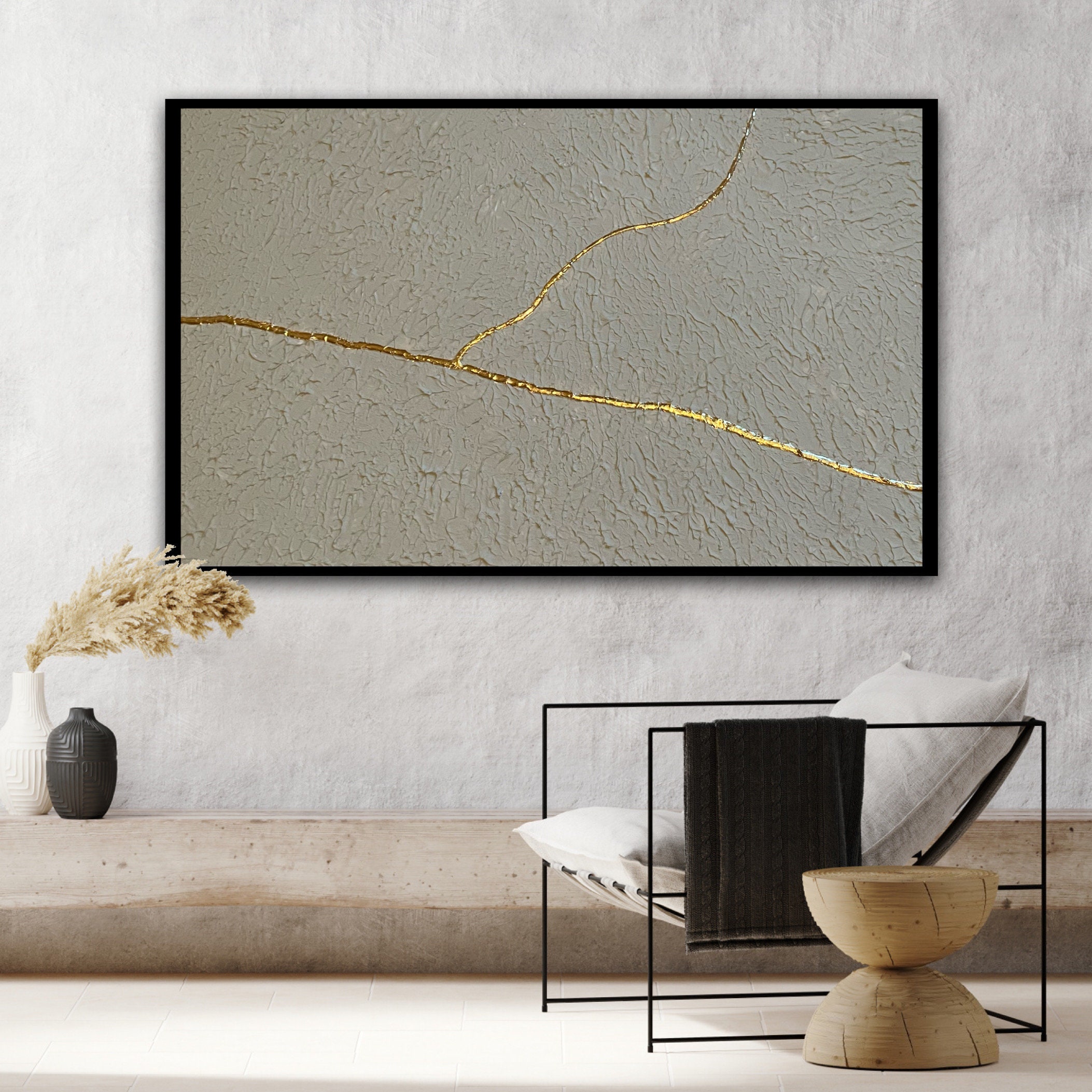 Japandi Wall Art, Concrete Wall Art, Japanese Wall Hanging, Kintsugi ... - Concrete Wall Art For Bedrooms