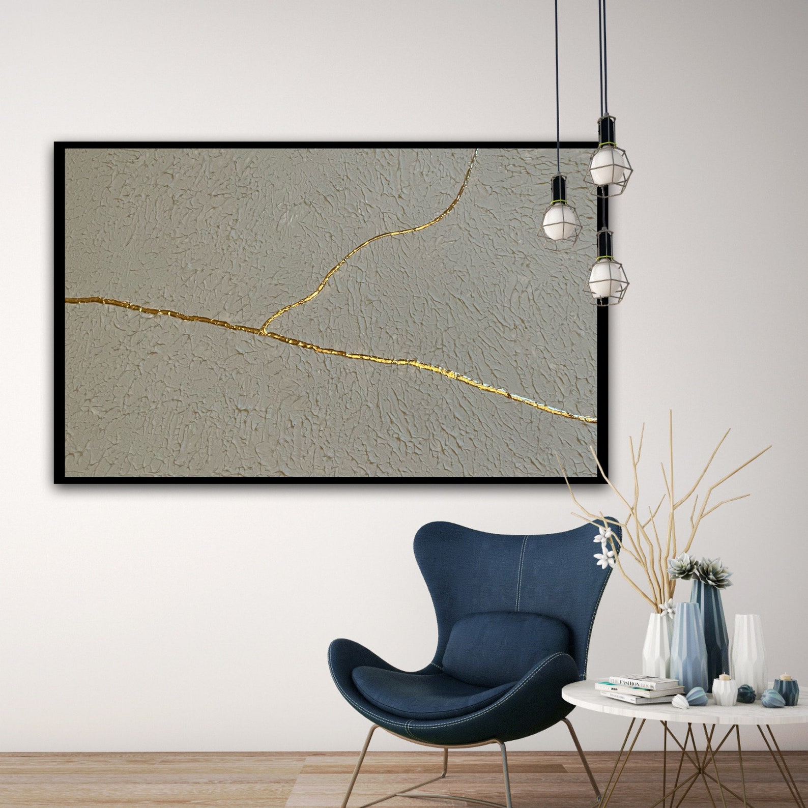 Picture of Japandi Wall Art, Concrete Wall Art, Japanese Wall Hanging, Kintsugi ...