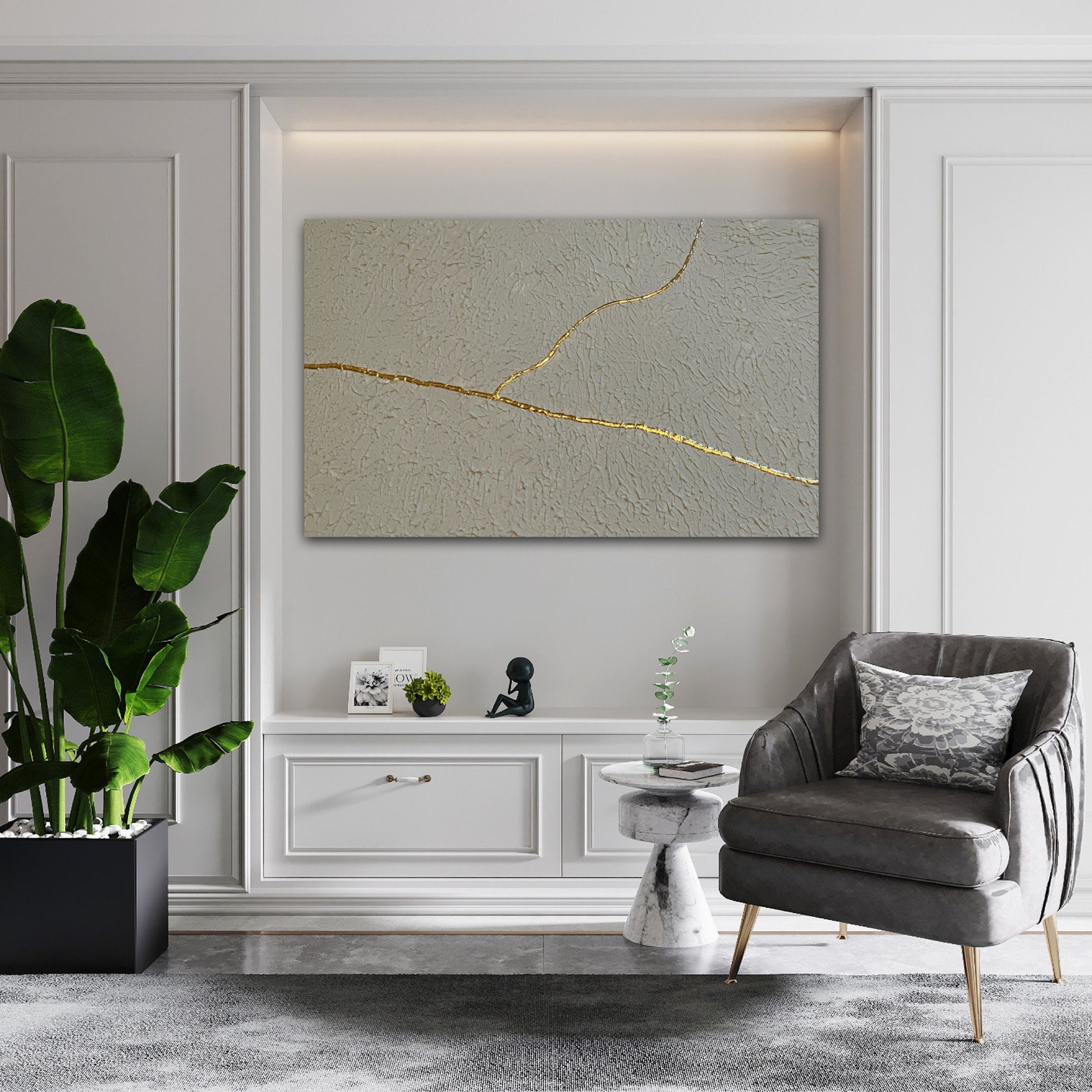 Image showcasing Japandi Wall Art, Concrete Wall Art, Japanese Wall Hanging, Kintsugi ...