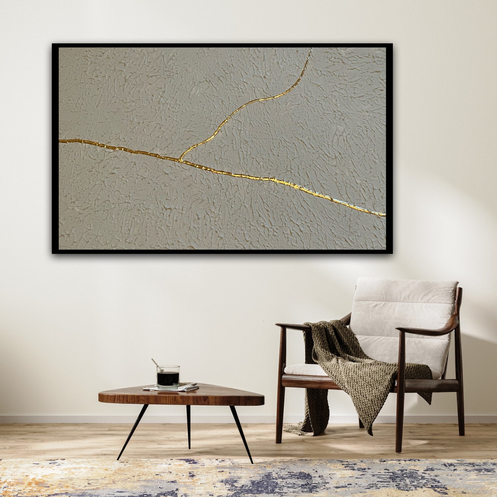 Image showcasing Japandi Wall Art, Concrete Wall Art, Japanese Wall Hanging, Kintsugi ...
