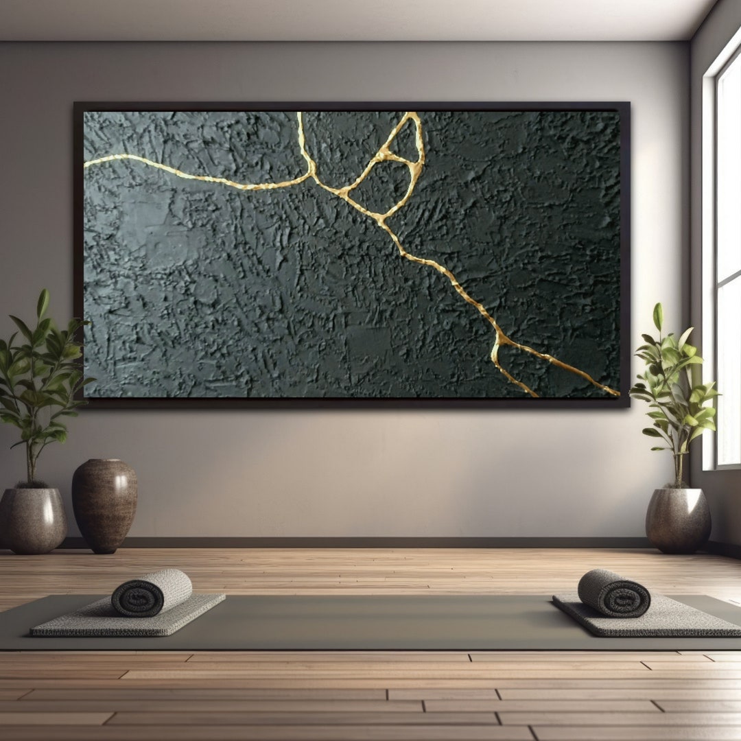 Black and Gold Painting Kintsugi Pottery Japandi Wall Art Etsy
