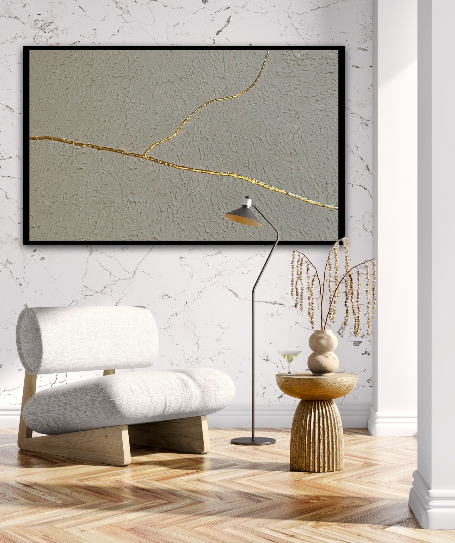 View of Japandi Wall Art, Concrete Wall Art, Japanese Wall Hanging, Kintsugi ...